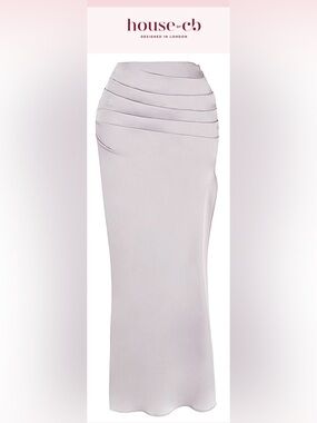 House of CB Satin Ruched Maxi Skirt